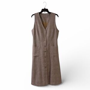 ⭐️ Vintage Wool Blend Lined Tweed Button Vest Dress Back Tie & Pockets - PTP 21